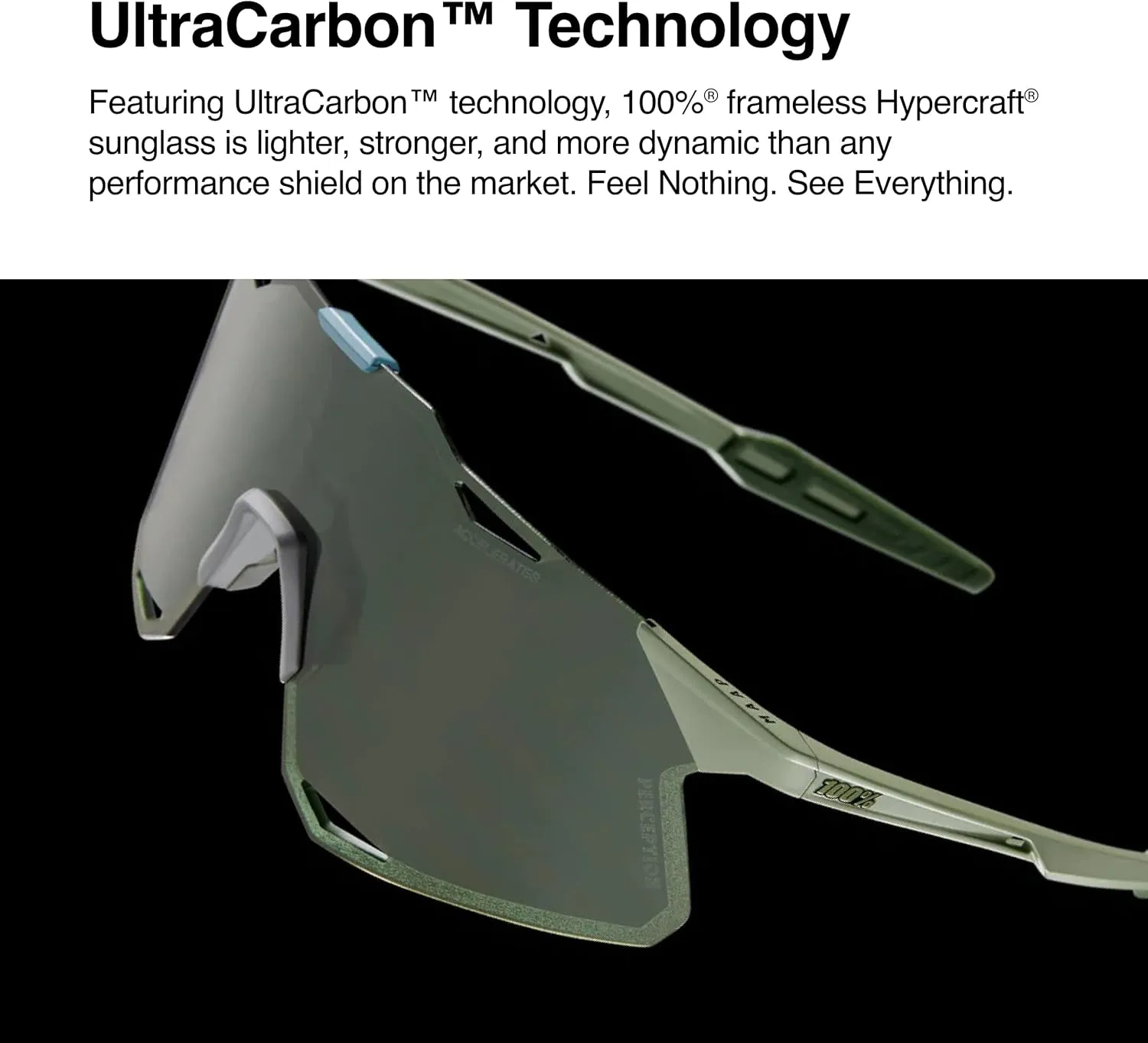 100% HYPERCRAFT Sport Performance Frameless Sunglasses (Gloss Black - Photochromic Lens)