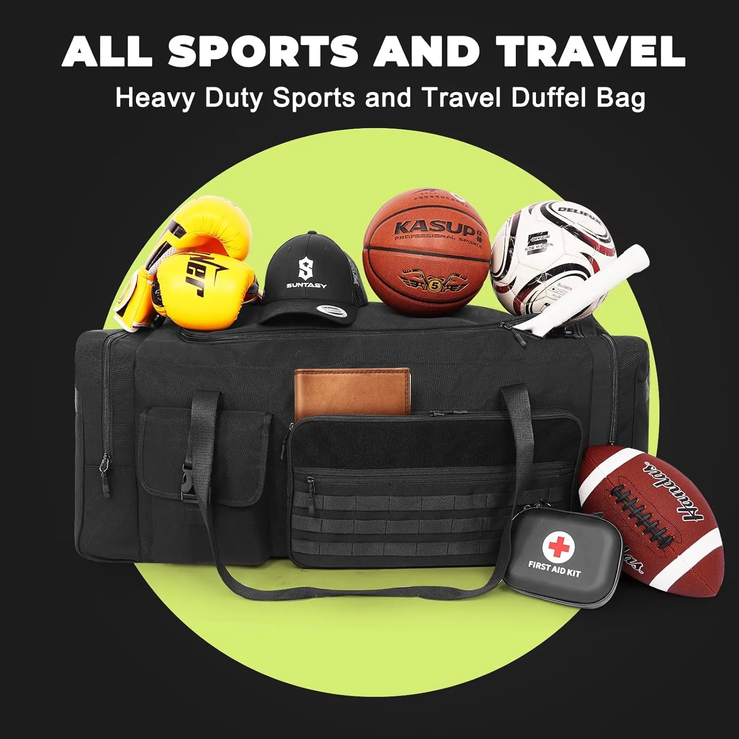 130L Extra Large 36" Heavy Duty Sports Gym and Travel Duffel Bag - Oversized Equipment Gear Bag for Basketball, Baseball, Hockey, Football, Helmets, and Pads - Durable, Giant (Black)