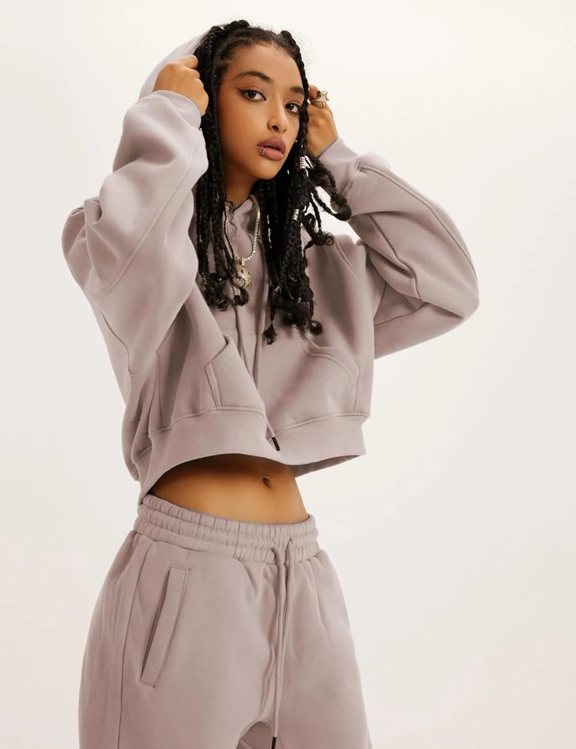 Ailoqing Sweat Suit for Women 2 Piece Set Fleece Crop Hoodie and Sweatpants Sweatsuits Jogger Sets Tracksuit