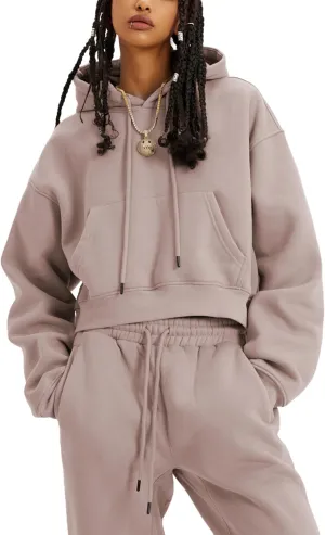 Ailoqing Sweat Suit for Women 2 Piece Set Fleece Crop Hoodie and Sweatpants Sweatsuits Jogger Sets Tracksuit