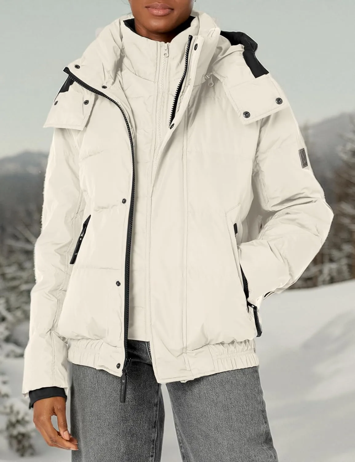 Andrew Marc Men's Short Quilted Inner Bib Attached Down Fill Phoenix Down Bomber Hybrid