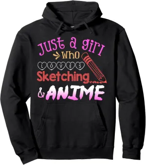 Anime Graphic Tee Anime and Sketching Shirt Girl Loves Anime Pullover Hoodie