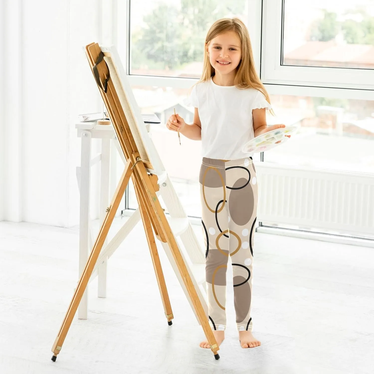 Aslsiy Abstract Ellipses Girls Leggings Brown Toddler Stretch Tights Pants