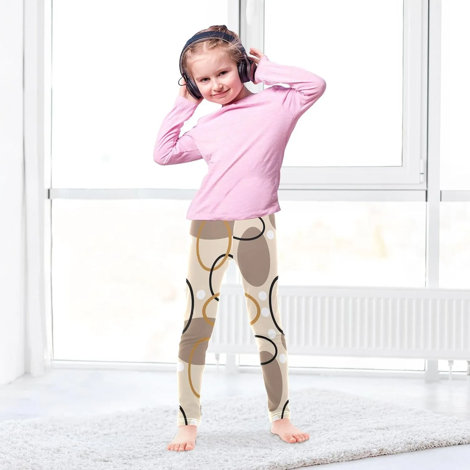 Aslsiy Abstract Ellipses Girls Leggings Brown Toddler Stretch Tights Pants