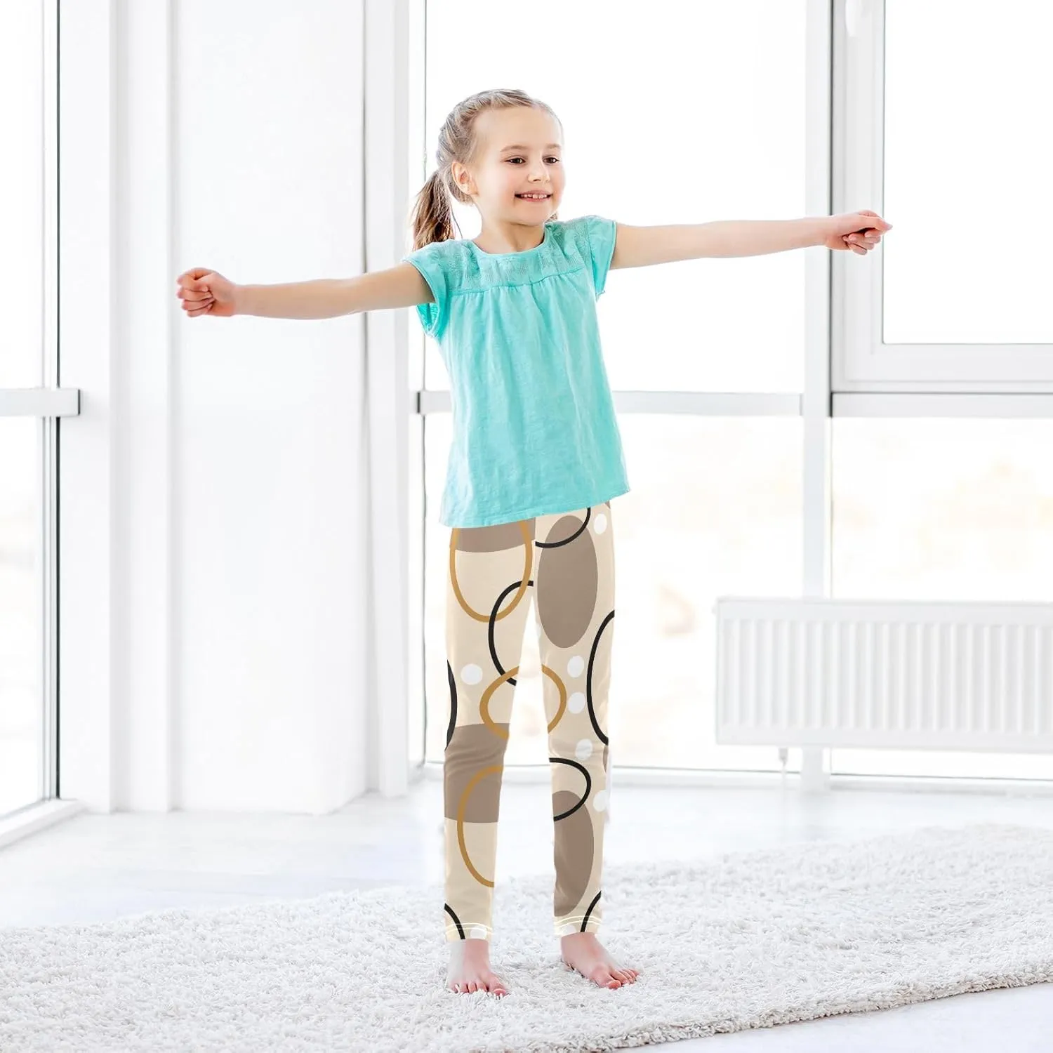 Aslsiy Abstract Ellipses Girls Leggings Brown Toddler Stretch Tights Pants