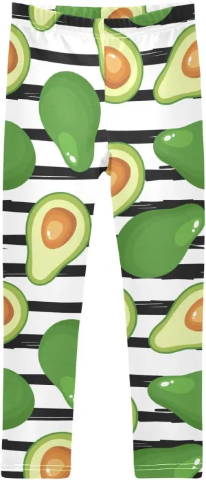 Aslsiy Avocado Black Striped Girls Leggings Green Fruit Toddler Stretch Tights Pants