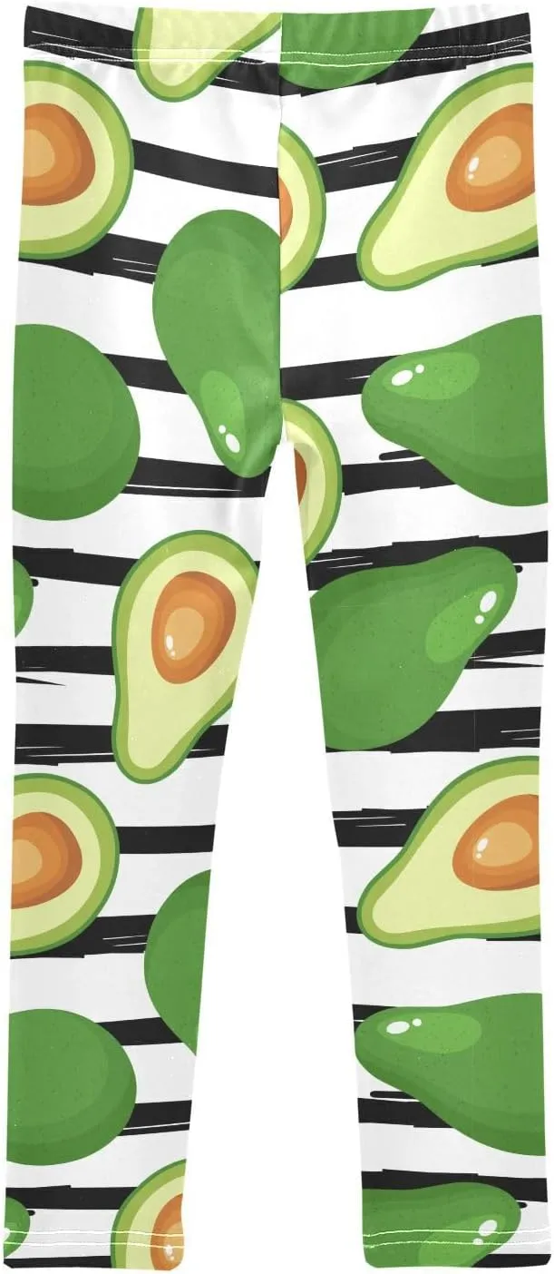 Aslsiy Avocado Black Striped Girls Leggings Green Fruit Toddler Stretch Tights Pants
