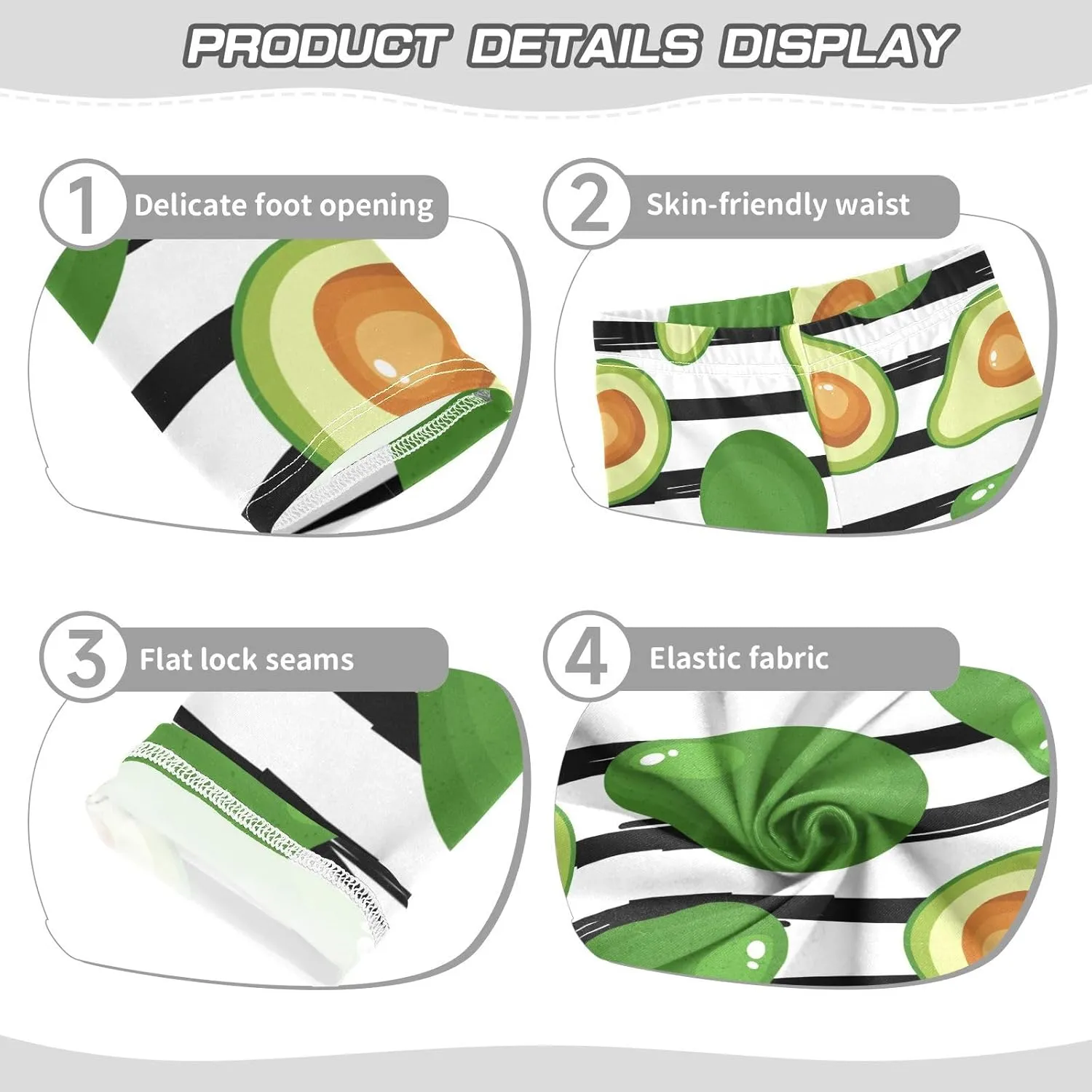 Aslsiy Avocado Black Striped Girls Leggings Green Fruit Toddler Stretch Tights Pants