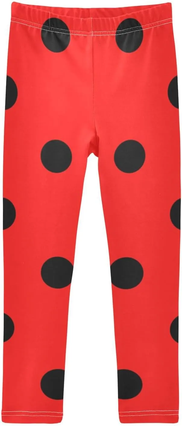 Aslsiy Black Polka Dots Girls Leggings Red Toddler Stretch Tights Pants