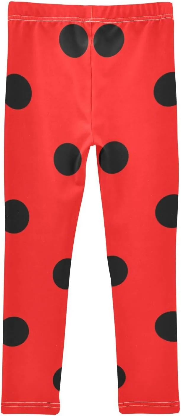 Aslsiy Black Polka Dots Girls Leggings Red Toddler Stretch Tights Pants