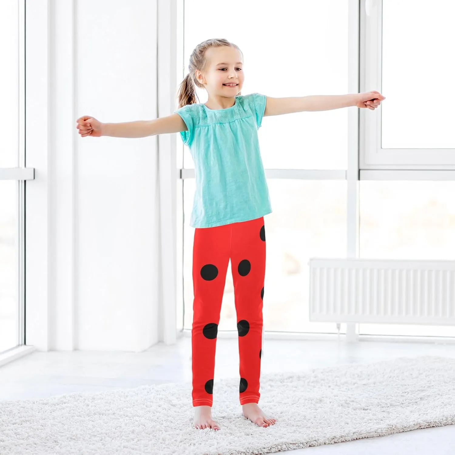 Aslsiy Black Polka Dots Girls Leggings Red Toddler Stretch Tights Pants
