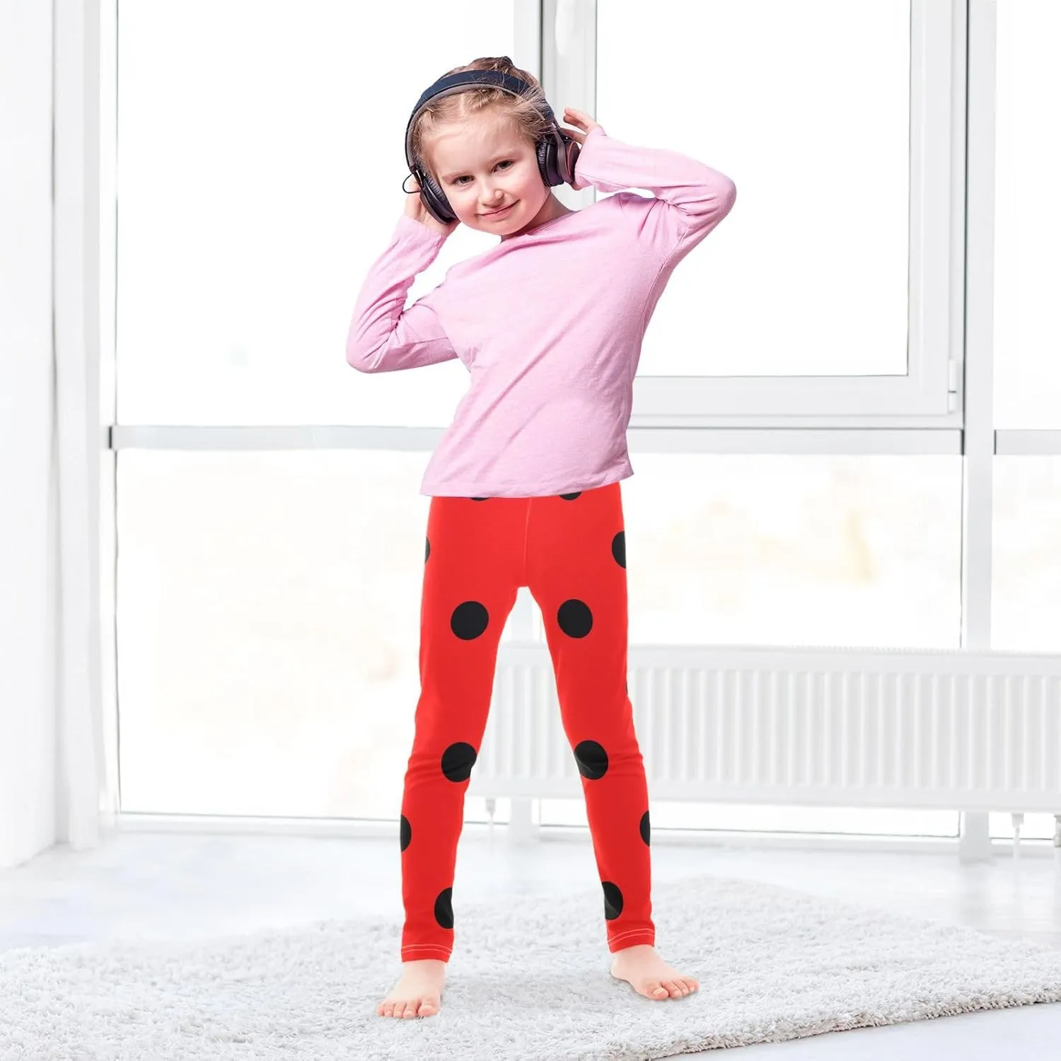 Aslsiy Black Polka Dots Girls Leggings Red Toddler Stretch Tights Pants