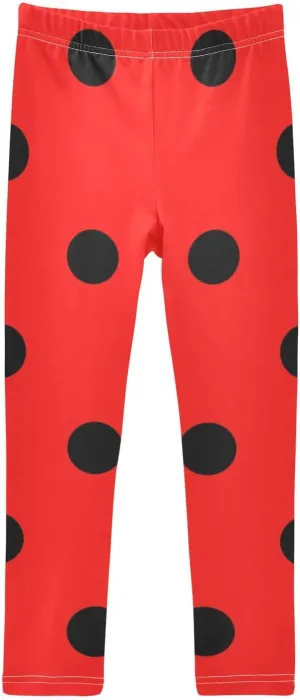 Aslsiy Black Polka Dots Girls Leggings Red Toddler Stretch Tights Pants