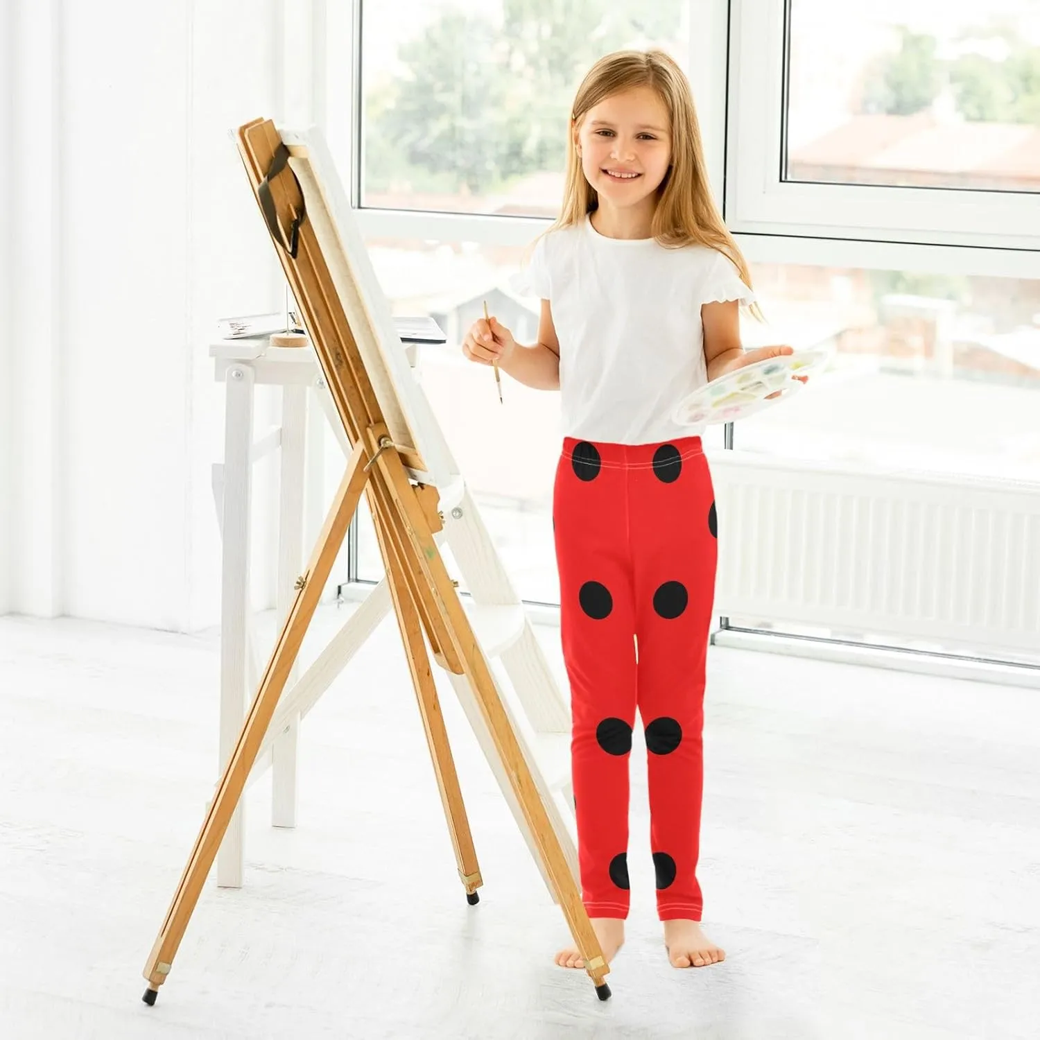 Aslsiy Black Polka Dots Girls Leggings Red Toddler Stretch Tights Pants