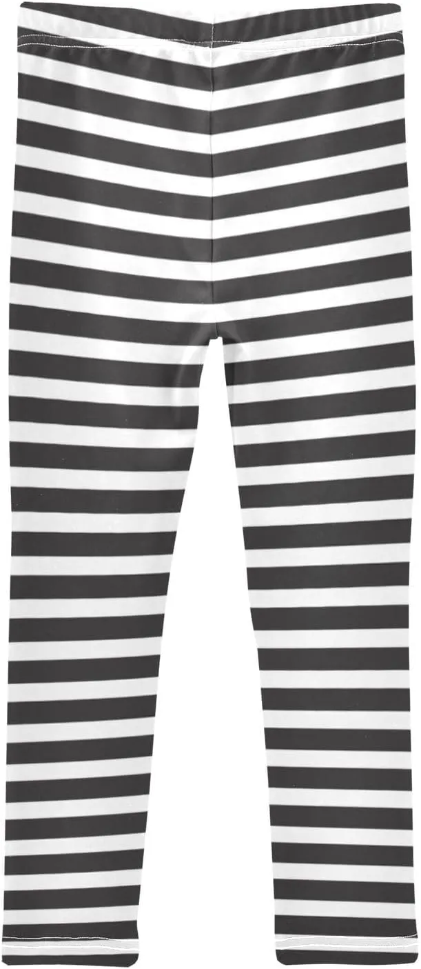 Aslsiy Classic Black White Stripe Girls Leggings Toddler Stretch Tights Pants