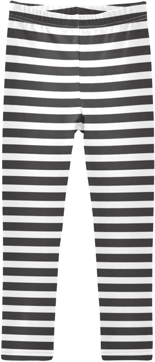 Aslsiy Classic Black White Stripe Girls Leggings Toddler Stretch Tights Pants