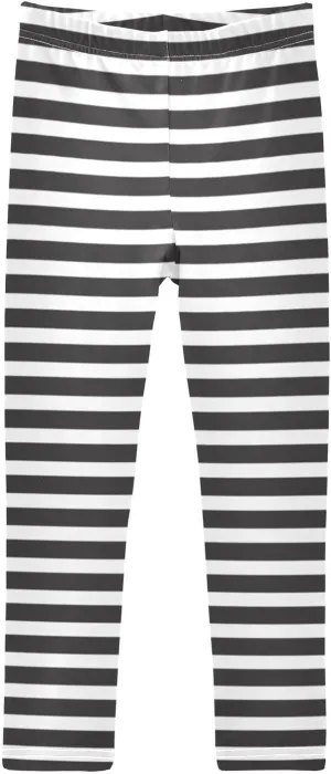 Aslsiy Classic Black White Stripe Girls Leggings Toddler Stretch Tights Pants