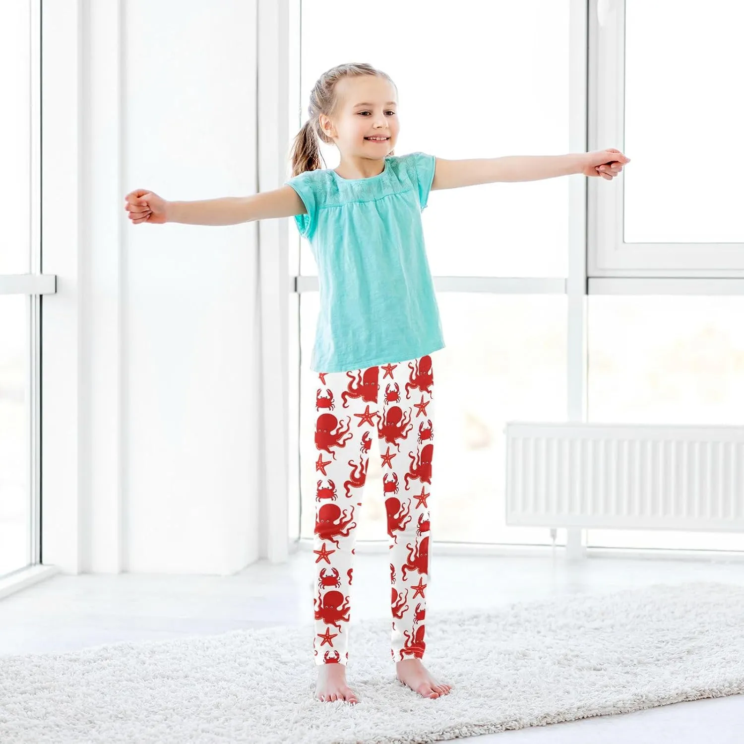 Aslsiy Girls Leggings Cute Crab Octopus Starfish Toddler Stretch Tights Pants