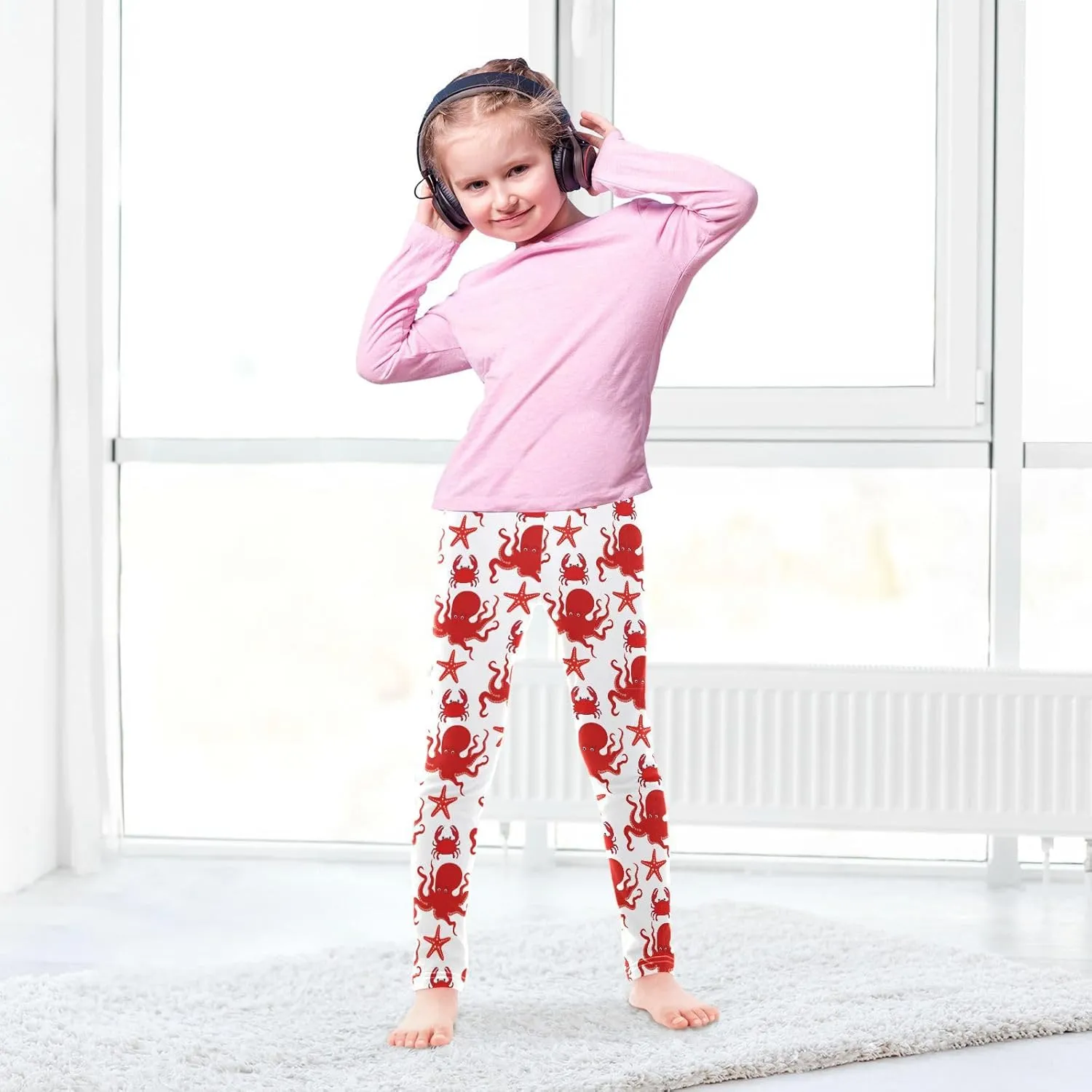 Aslsiy Girls Leggings Cute Crab Octopus Starfish Toddler Stretch Tights Pants
