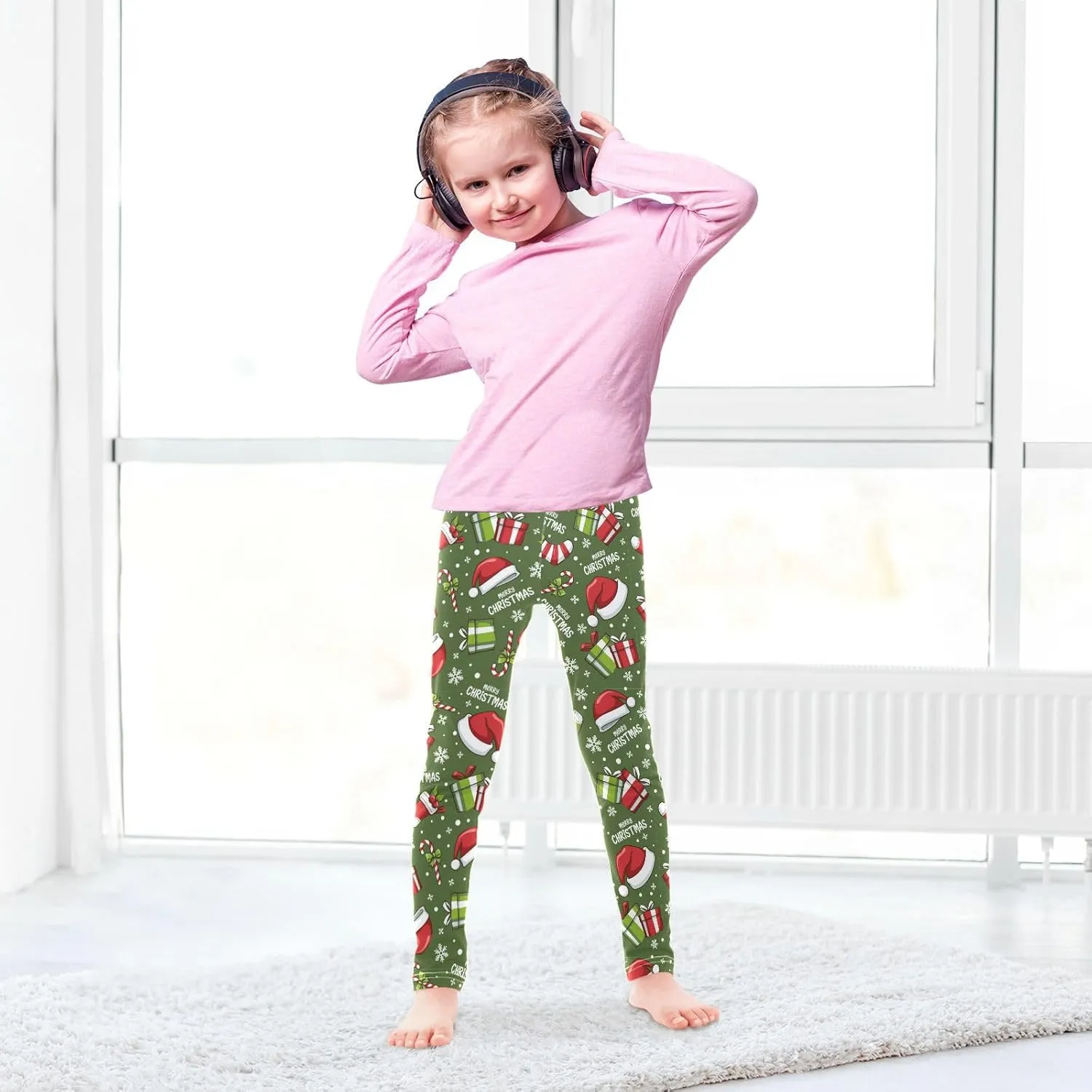 Aslsiy Girls Leggings Stretch Toddler Tights Pants Full Length Dance Yoga Pants 4-10T