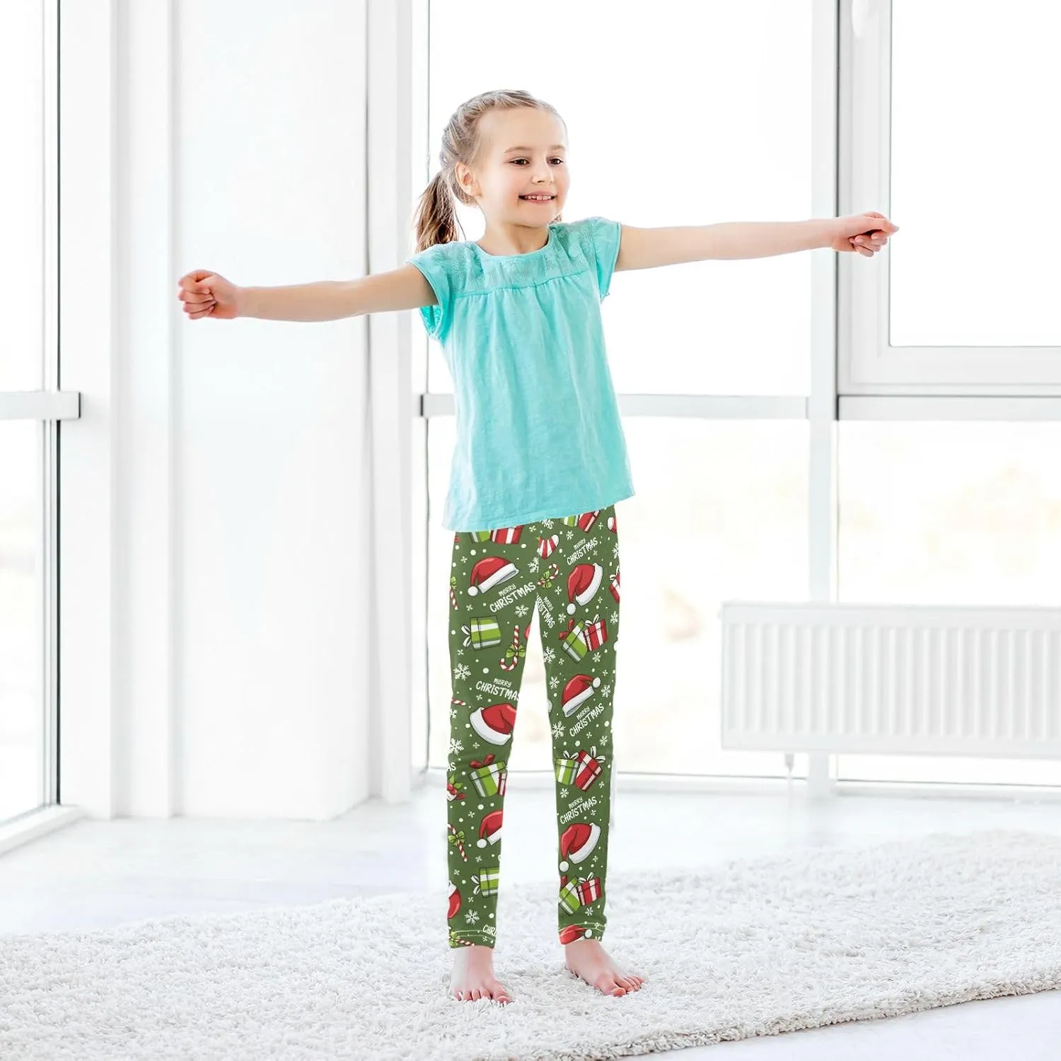 Aslsiy Girls Leggings Stretch Toddler Tights Pants Full Length Dance Yoga Pants 4-10T
