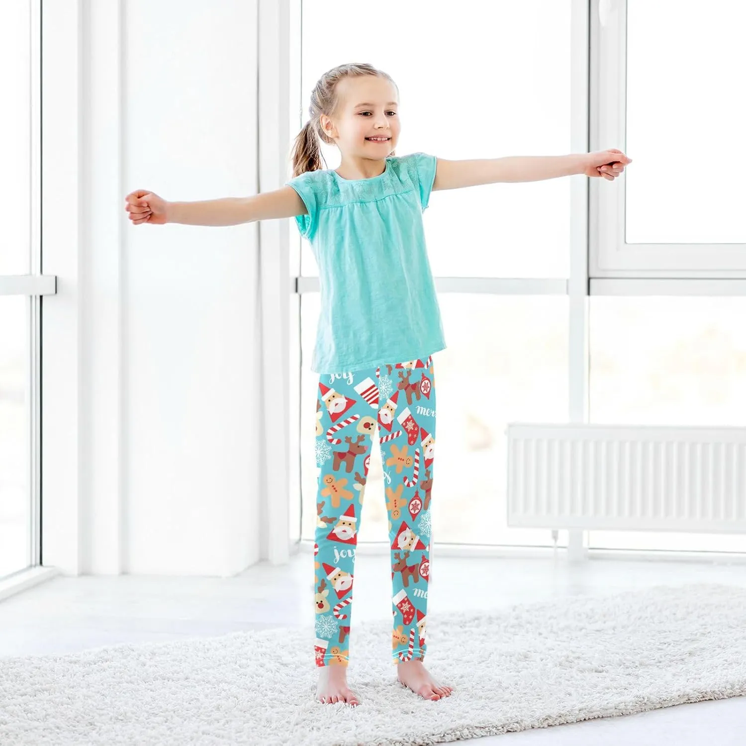 Aslsiy Girls Leggings Stretch Toddler Tights Pants Full Length Dance Yoga Pants 4-10T