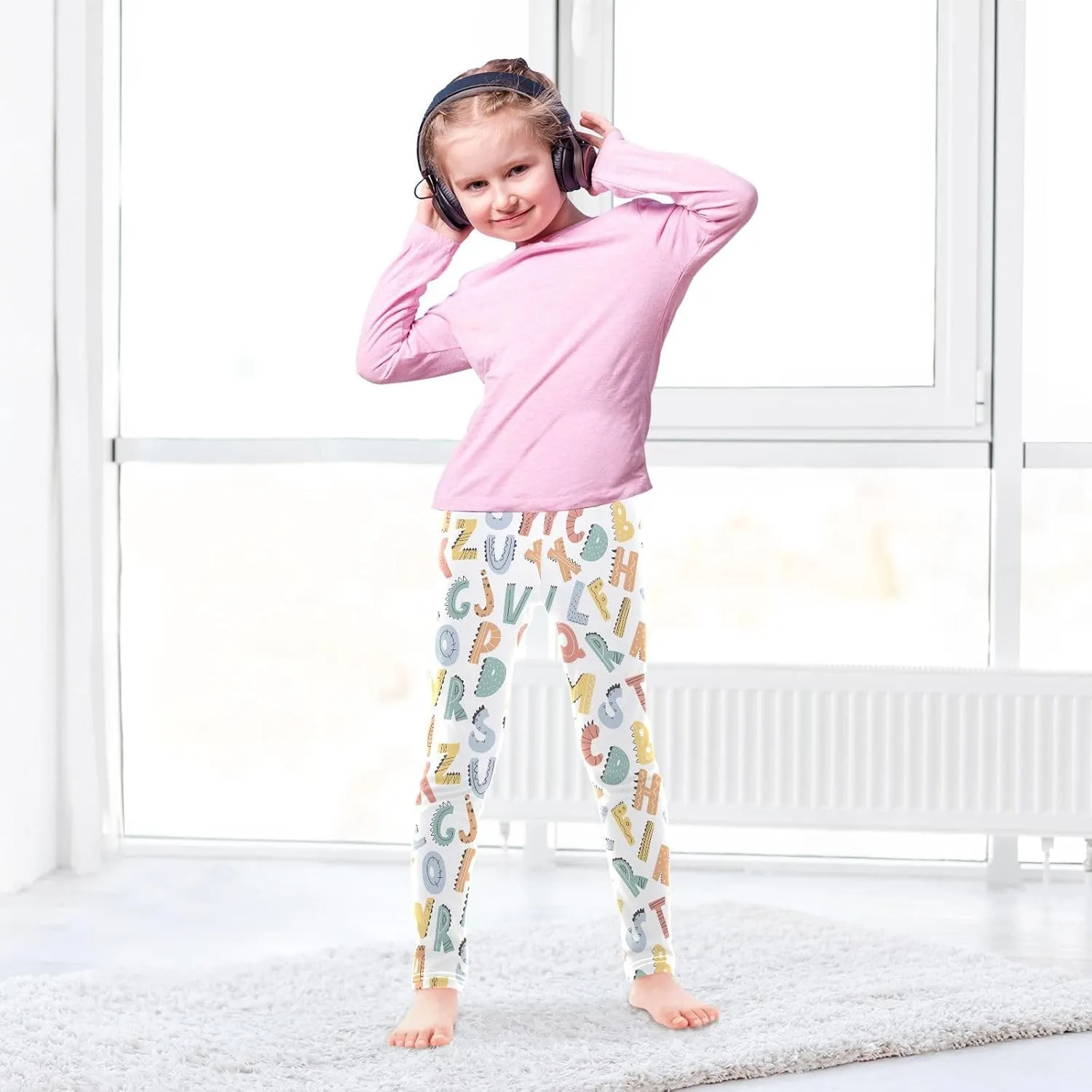 Aslsiy Girls Stretch Leggings Toddler Tights Pants Full Length Dance Yoga Pants 4-10T