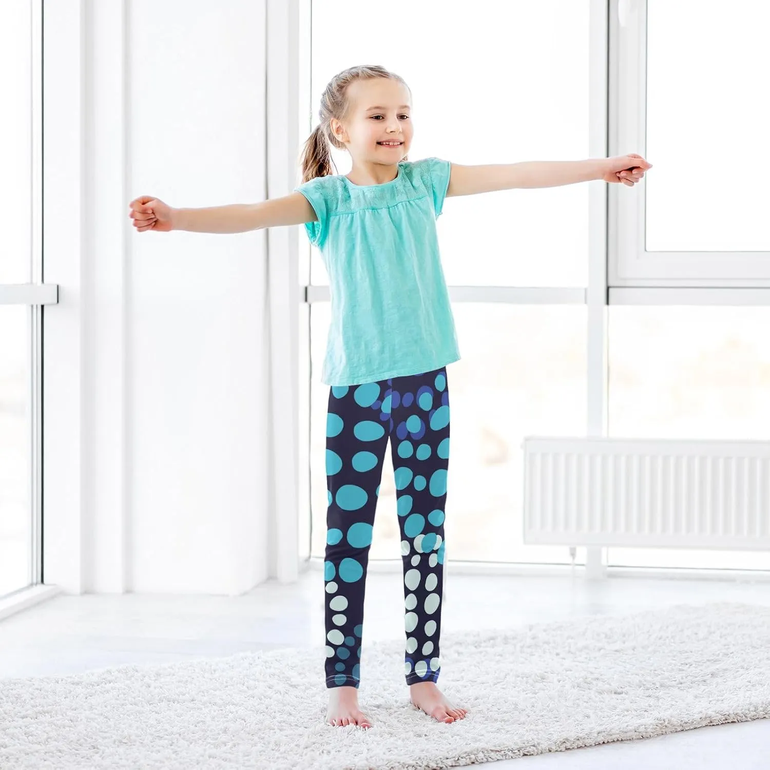 Aslsiy Polka Dot Flower Girls Leggings Blue Green Toddler Stretch Tights Pants