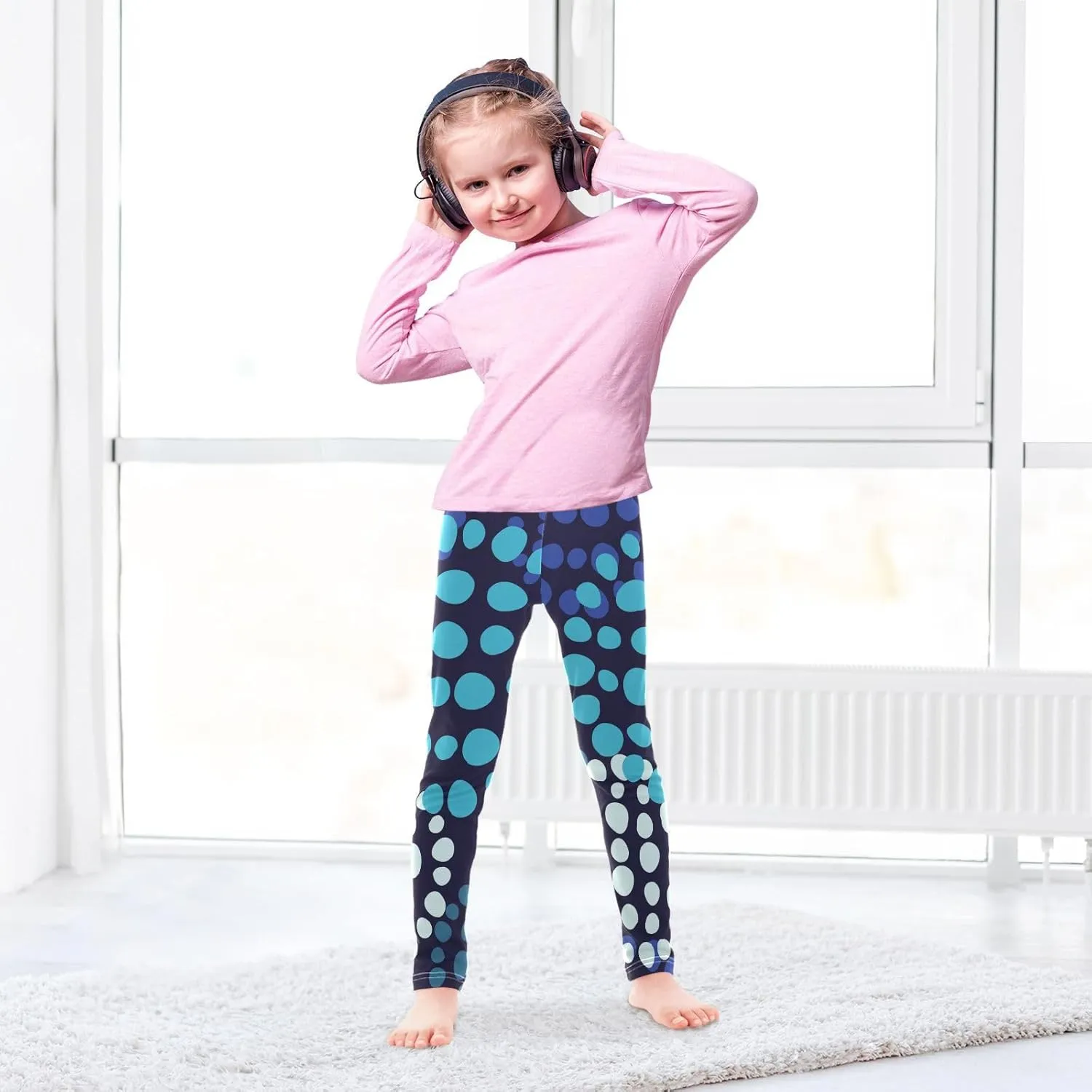 Aslsiy Polka Dot Flower Girls Leggings Blue Green Toddler Stretch Tights Pants