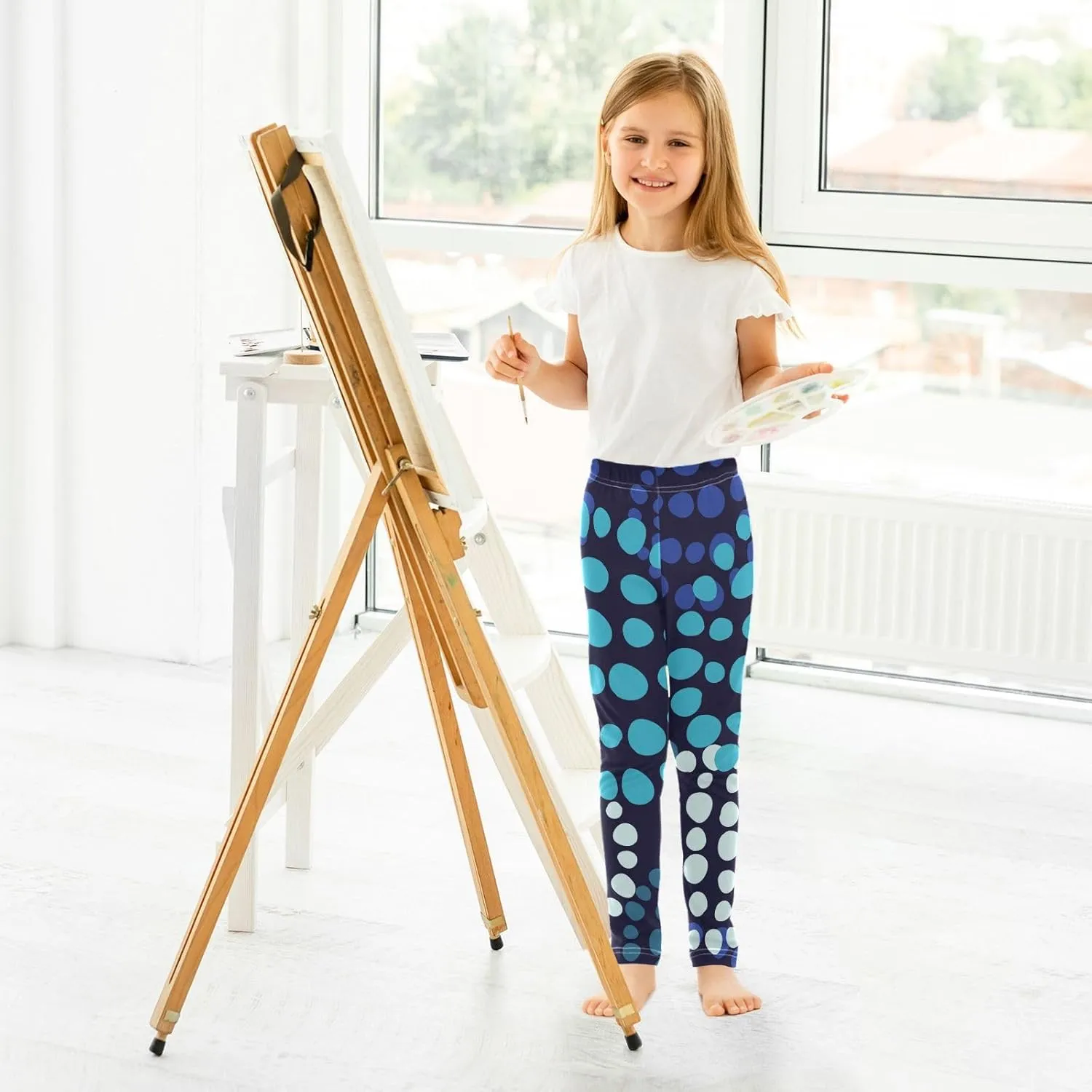 Aslsiy Polka Dot Flower Girls Leggings Blue Green Toddler Stretch Tights Pants