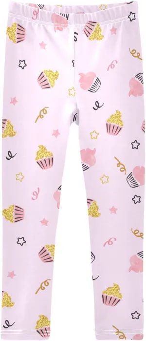 Aslsiy Sweet Cupcakes Stars Girls Leggings Toddler Stretch Tights Pants