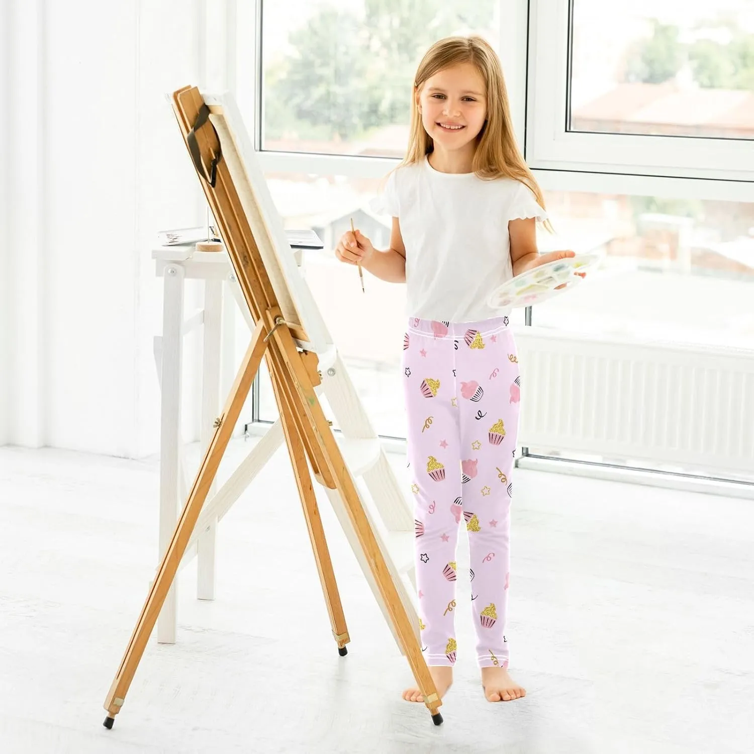 Aslsiy Sweet Cupcakes Stars Girls Leggings Toddler Stretch Tights Pants