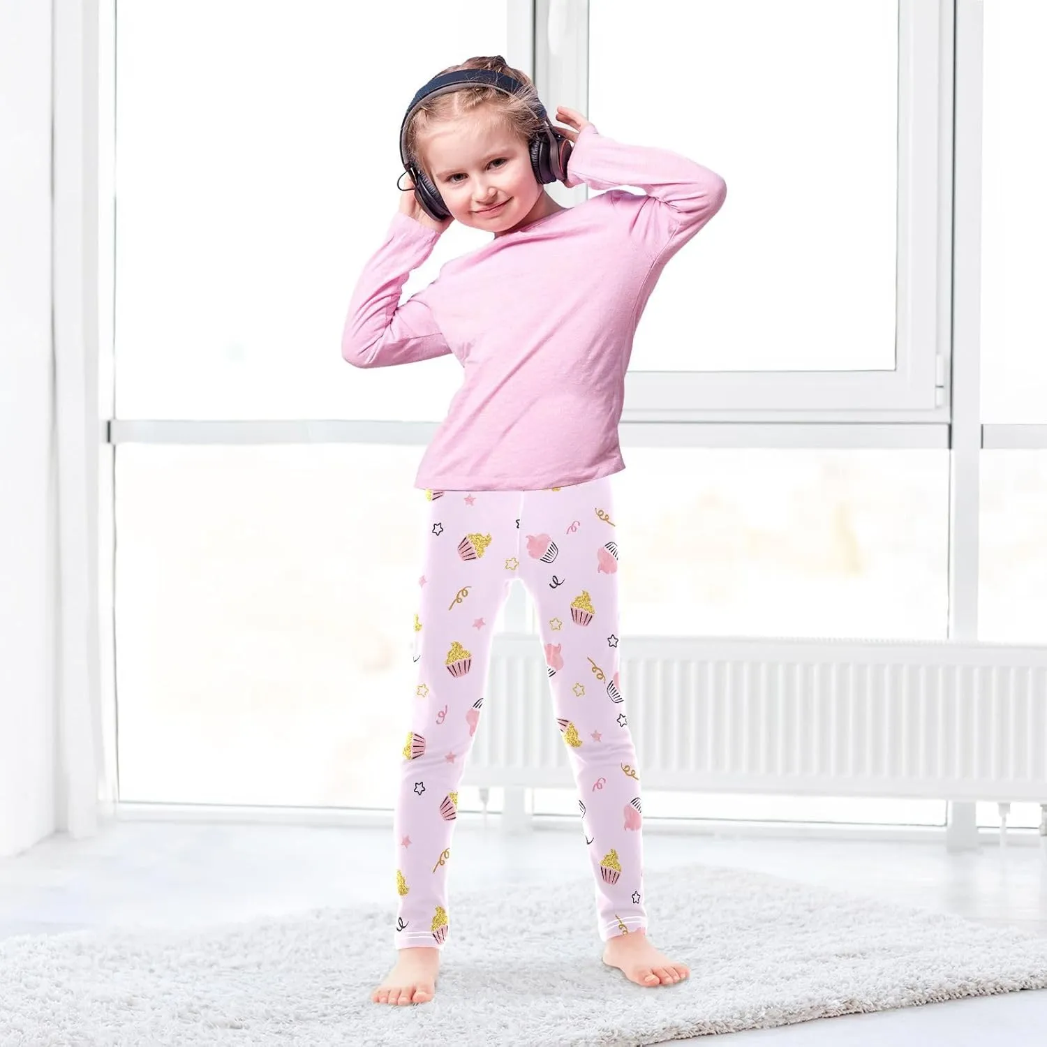 Aslsiy Sweet Cupcakes Stars Girls Leggings Toddler Stretch Tights Pants