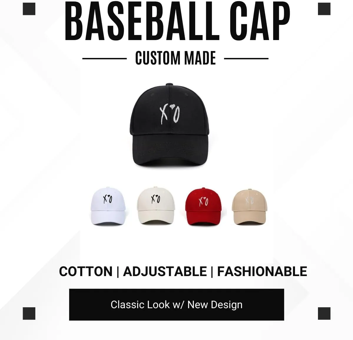 Baseball Cap, Hip Hop Stylish Trucker Hat for Men & Women, XO Embroidered Adjustable Streetwear Cap for Casual & Outdoor Wear