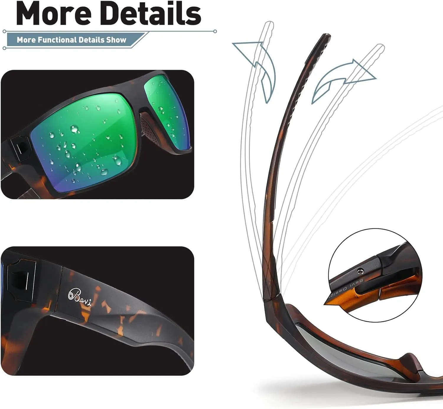 Bevi Polarized Square Sunglasses TR90 Lightweight Frame With UV 400 Protection Glasses for Women Men