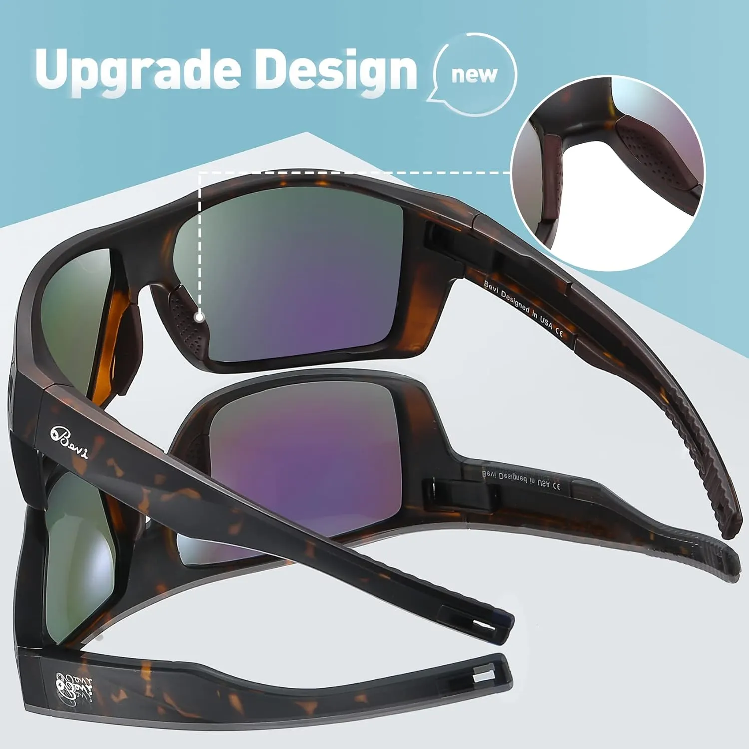 Bevi Polarized Square Sunglasses TR90 Lightweight Frame With UV 400 Protection Glasses for Women Men