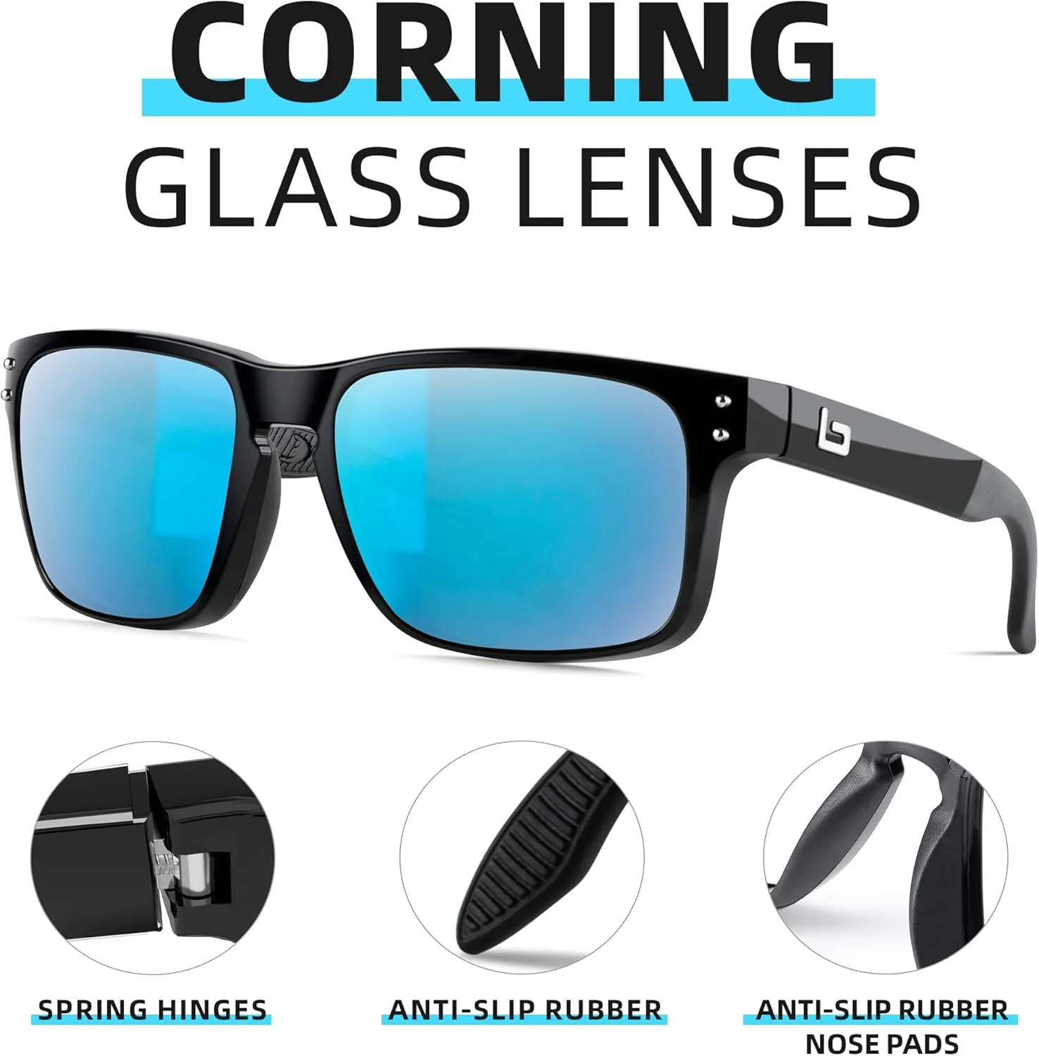 Bnus italy made classic sunglasses corning real glass lens w. polarized option