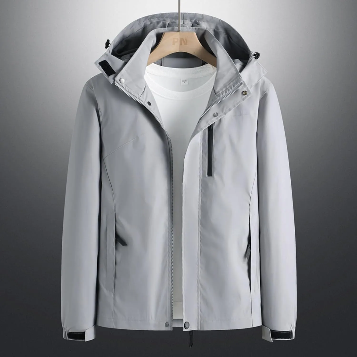 Bomber Jacket Men, Men's Lightweight Windbreaker Rain Jacket Raincoat with Detachable Hood for Hiking Gym Activewear