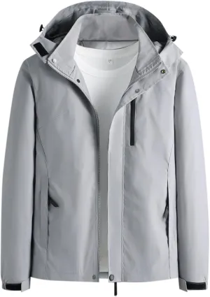 Bomber Jacket Men, Men's Lightweight Windbreaker Rain Jacket Raincoat with Detachable Hood for Hiking Gym Activewear