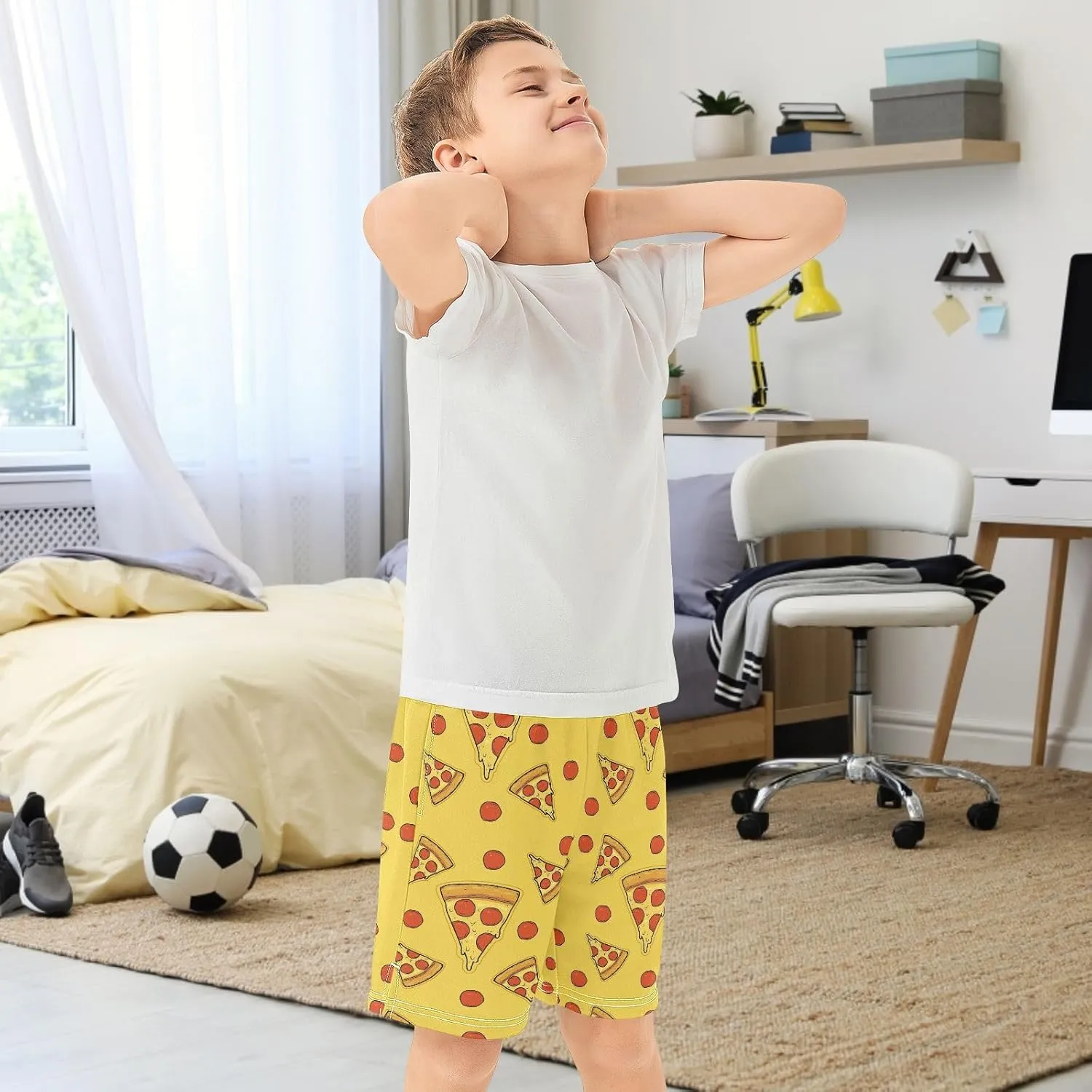 Boys Casual Shorts, Elastic Waist Athletic Gym Shorts with Pockets for Active Kids 7-15Y