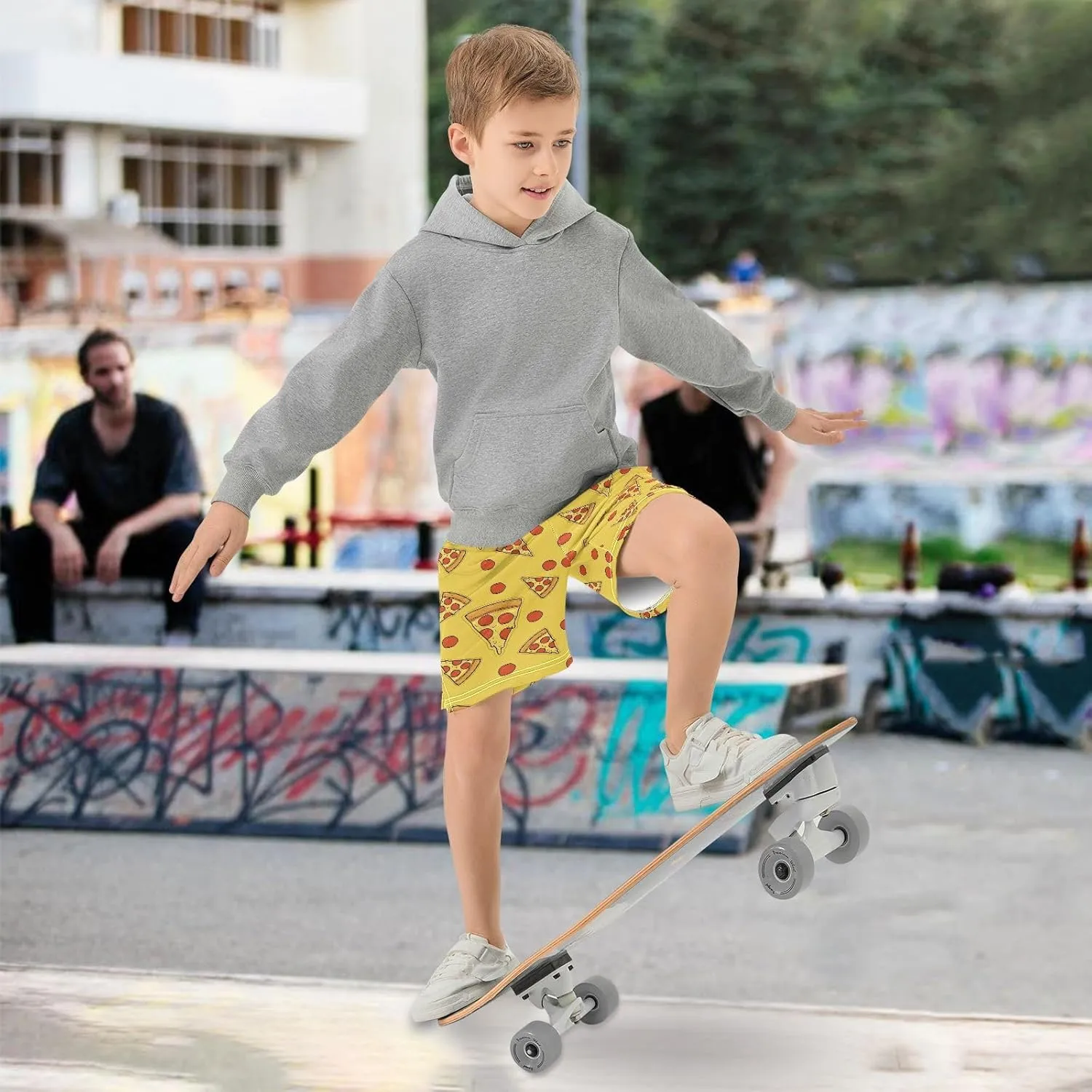 Boys Casual Shorts, Elastic Waist Athletic Gym Shorts with Pockets for Active Kids 7-15Y