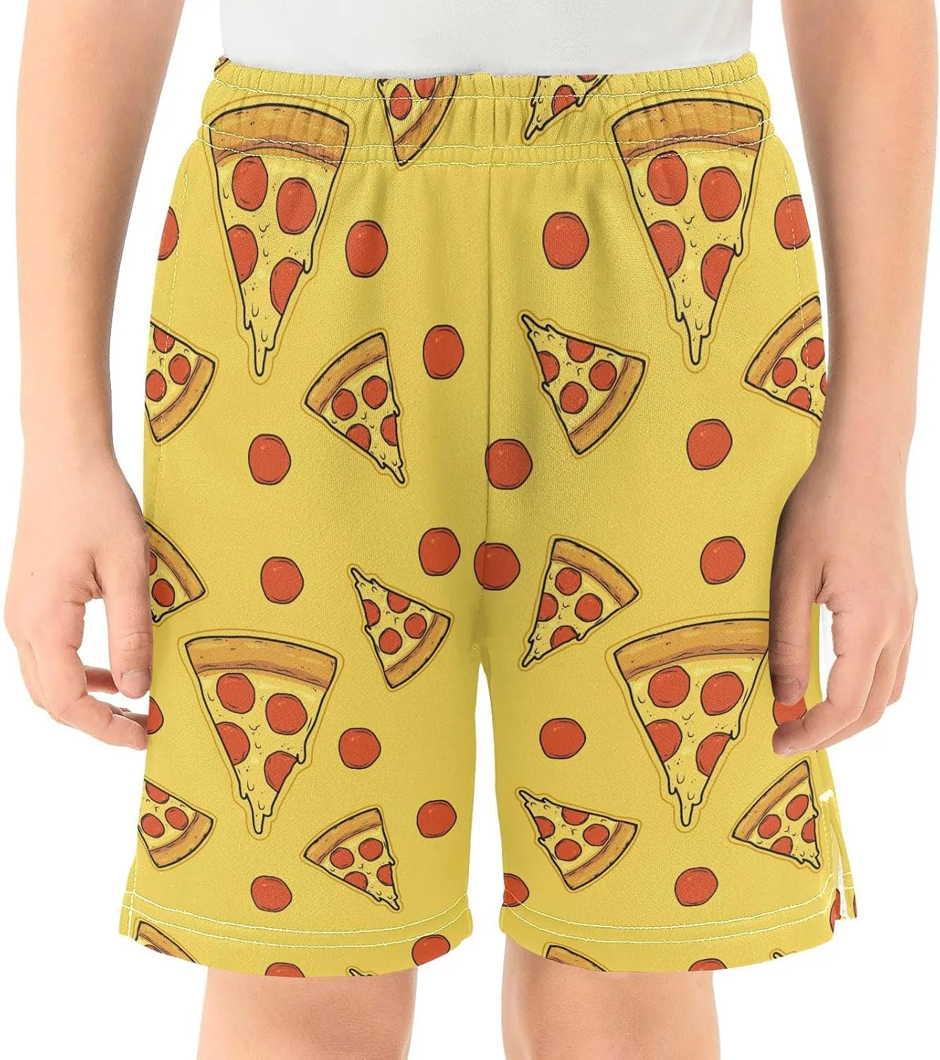 Boys Casual Shorts, Elastic Waist Athletic Gym Shorts with Pockets for Active Kids 7-15Y