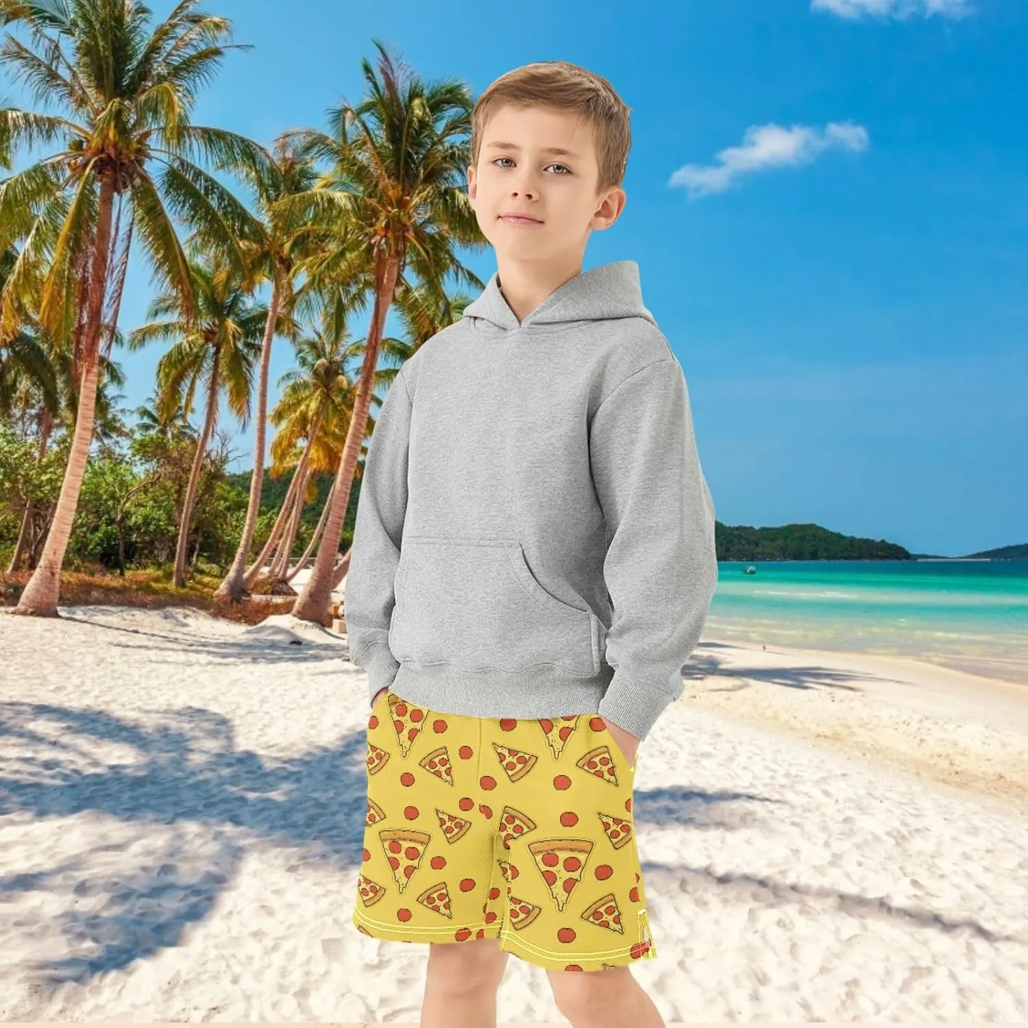 Boys Casual Shorts, Elastic Waist Athletic Gym Shorts with Pockets for Active Kids 7-15Y