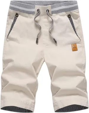Boy's Casual Shorts Summer Classic Fit Drawstring Elastic Waist Beach Shorts with Pockets