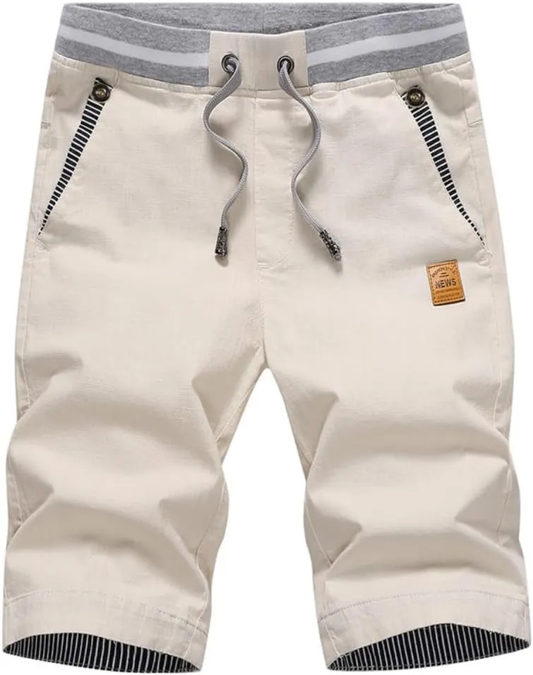 Boy's Casual Shorts Summer Classic Fit Drawstring Elastic Waist Beach Shorts with Pockets