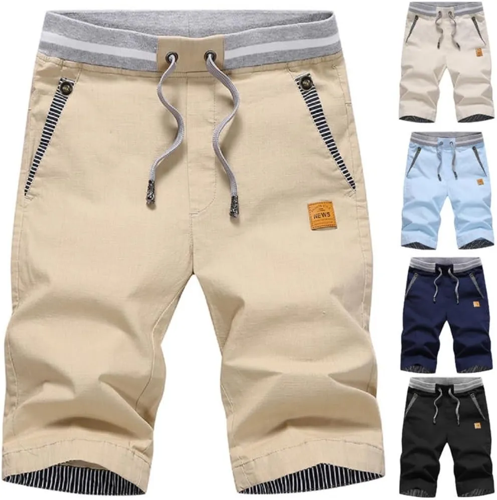 Boy's Casual Shorts Summer Classic Fit Drawstring Elastic Waist Beach Shorts with Pockets
