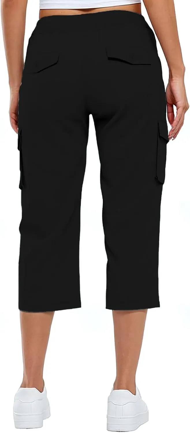 Cargo Capris for Women Casual Summer Drawstring Waisted Hiking Jogger Capris Dressy Lightweight Loose Fit Cargo Pants