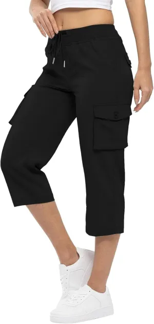 Cargo Capris for Women Casual Summer Drawstring Waisted Hiking Jogger Capris Dressy Lightweight Loose Fit Cargo Pants