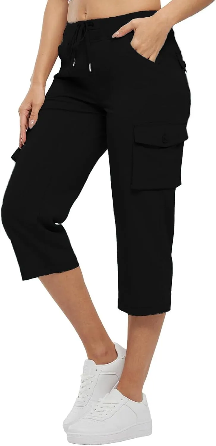 Cargo Capris for Women Casual Summer Drawstring Waisted Hiking Jogger Capris Dressy Lightweight Loose Fit Cargo Pants