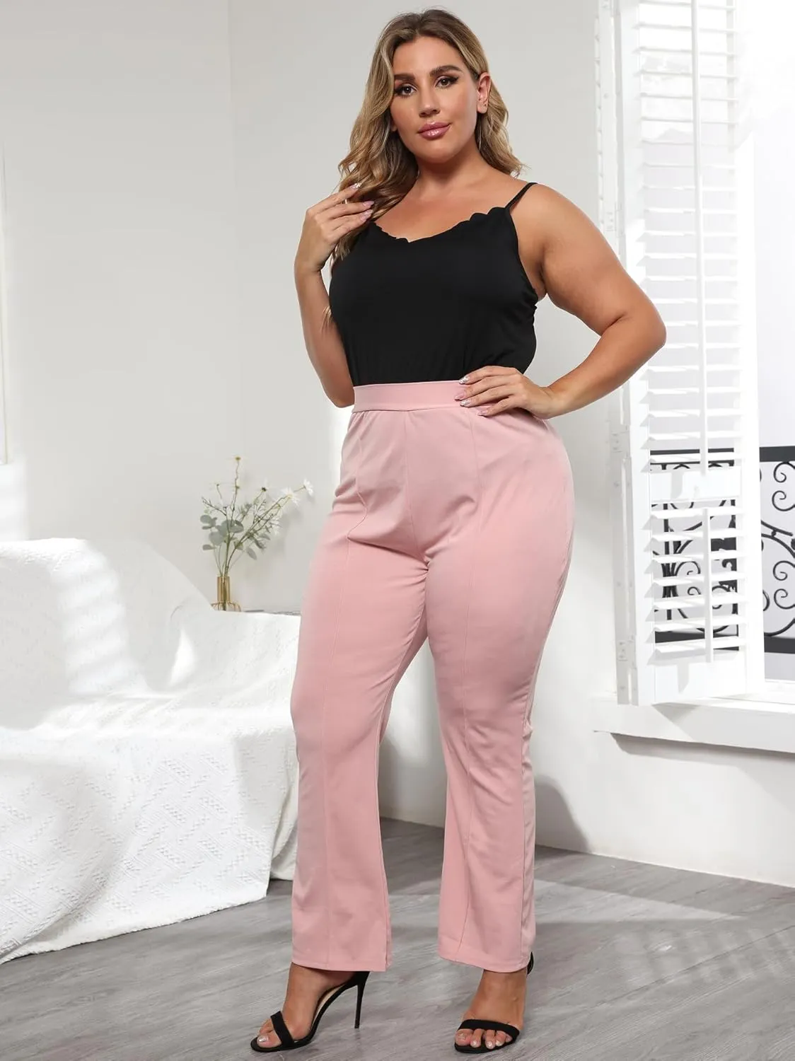 Casual Pants for Women Mid Waist Zipper Straight Leg Professional Pink Fashionable Trousers 2025